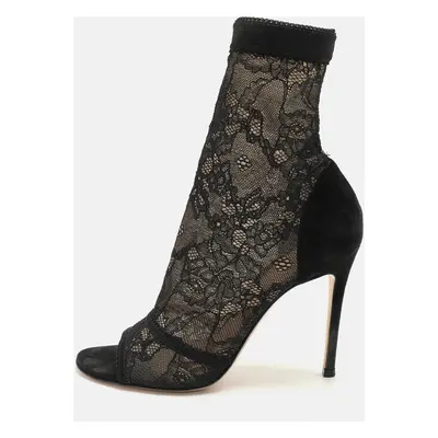 Gianvito Rossi Black Stretch Lace/Mesh Ankle Boots Size 37.5