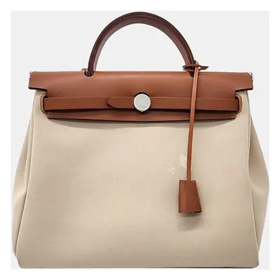 Hermes Beige Canvas and Leather Zip Small Herbag