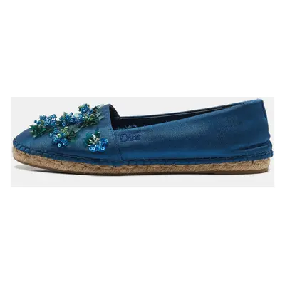 Dior Blue Canvas Flower Embellished Espadrille Flats Size