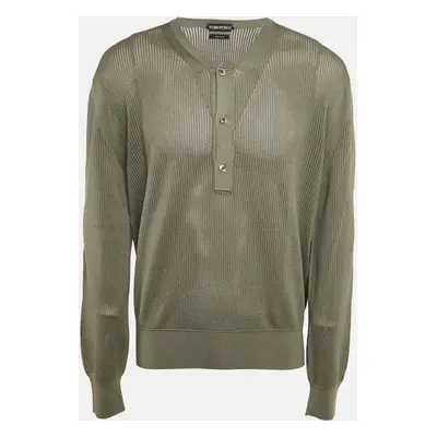 Tom Ford Green Knit Henley Neck T-Shirt