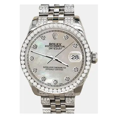 Rolex datejust midsize 3.30ct diamond bezel bracelet champagne mop diamond dial steel Wristwatch