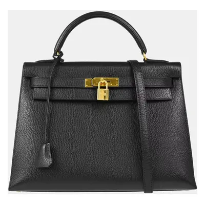 Hermes Black Ardennes Kelly Sellier Handbag