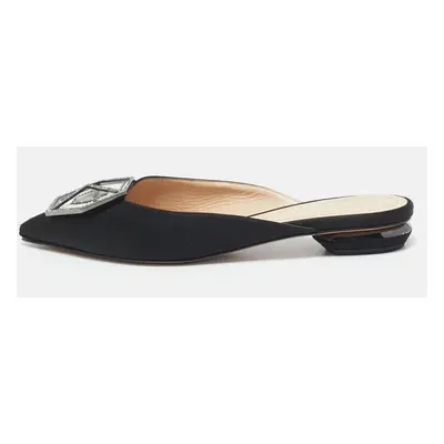 Nicholas Kirkwood Black Satin Eden Crystals Embellished Flat Mules Size