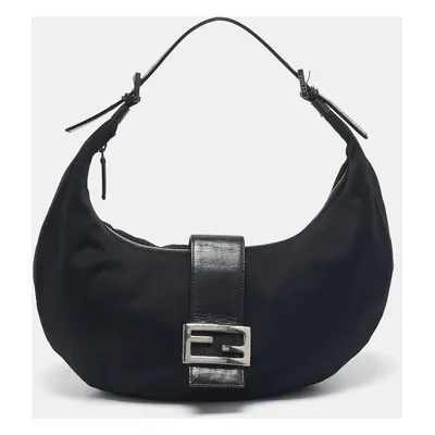 Fendi Black Fabric and Leather FF Half Moon Hobo