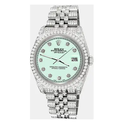 Rolex datejust pave 10.2ct iced diamond malachite track jubilee Wristwatch