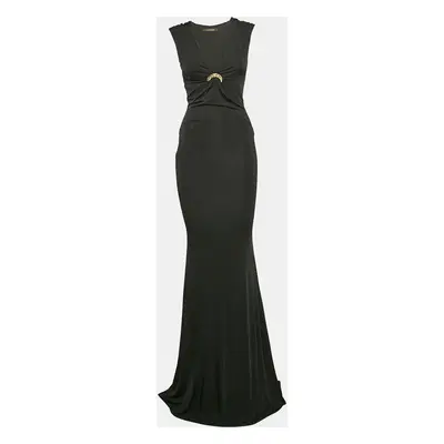 Roberto Cavalli Black Jersey Snake Buckle Detail Sleeveless Gown