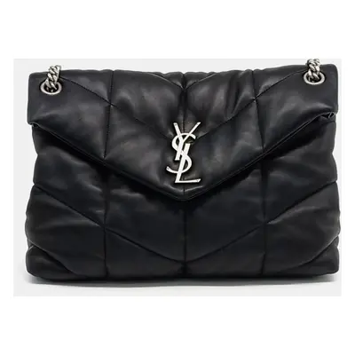 Saint Laurent Paris Black Leather Lulu Puffer Medium Bag