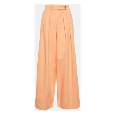 Dries van Noten Orange Cotton Pleated Wide Leg Trousers