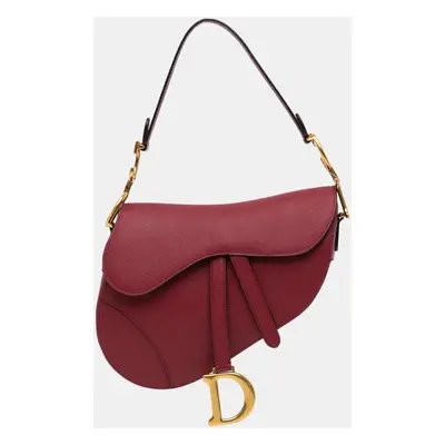 Dior Red Grained Calfskin Saddle Bag