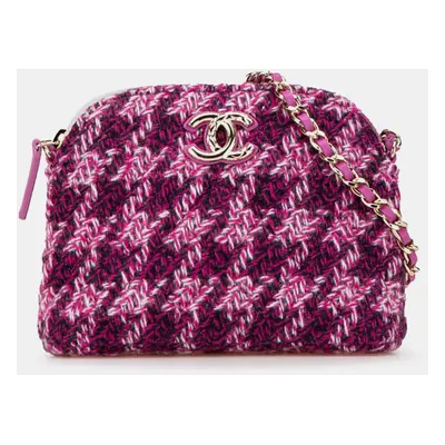 Chanel Pink Tweed Houndstooth Clutch on Chain