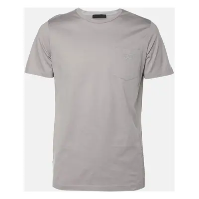 Prada Grey Cotton Logo Embroidered T-Shirt