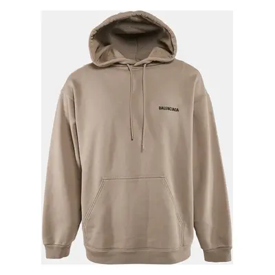 Balenciaga Unisex Brown Logo Embroidered Cotton Hooded Sweatshirt