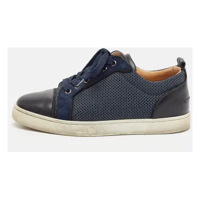 Christian Louboutin Navy Blue Suede and Fabric Louis Junior Spikes Low Top Sneakers Size 39.5