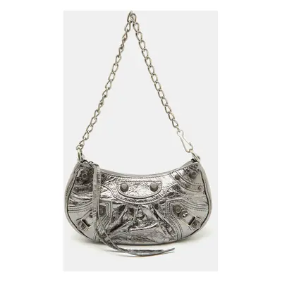 Balenciaga Silver Leather Mini Le Cagole Shoulder Bag