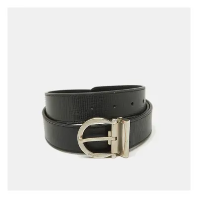 Salvatore Ferragamo Black Leather Cut to Size Reversible Buckle Belt