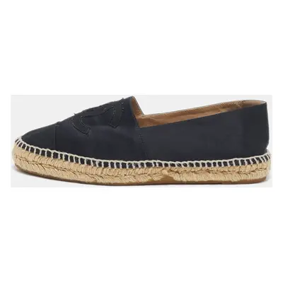 Chanel Black Satin CC Cap Toe Espadrille Flats Size