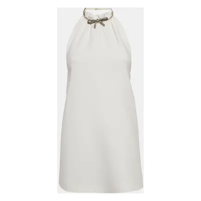 Miu Miu White Crystal Embellished Crepe Mini Dress