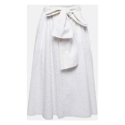 Kenzo White Broderie Anglaise Cotton Belted Midi Skirt