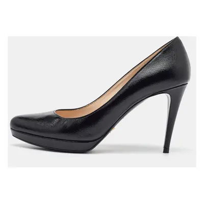 Prada Black Saffiano Patent Leather Platform Pumps Size 40.5