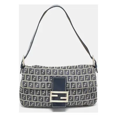 Fendi Blue Zucchino Canvas and Leather Baguette Bag