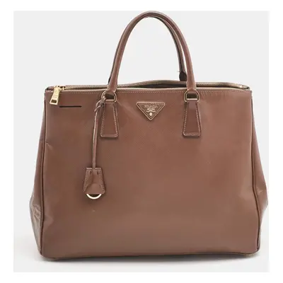 Prada Brown Saffiano Lux Leather Executive Galleria Double Zip Tote