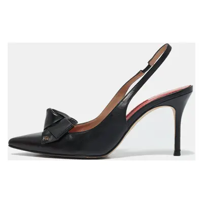 Carolina Herrera Black Leather Bow Slingback Pumps Size