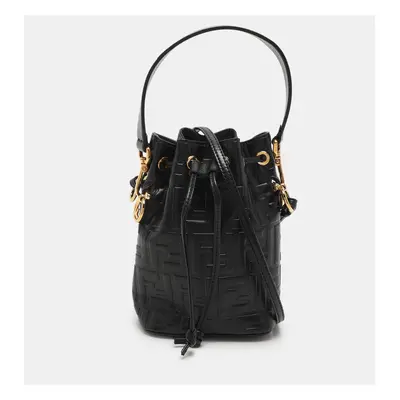 Fendi Black Zucca Leather Mini Mon Tresor Drawstring Bucket Bag