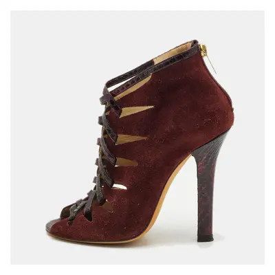 Jimmy Choo Burgundy Suede and Snakeskin Leather Ankle Booties Size