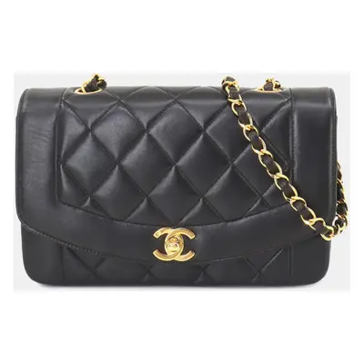 Chanel Leather Black Diana Matelasse Chain Shoulder Bag