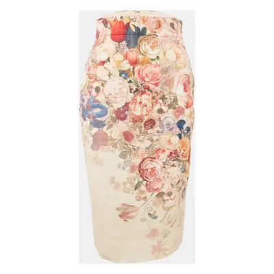 Zimmermann Peach Floral Print Linen Luminosity Midi Skirt