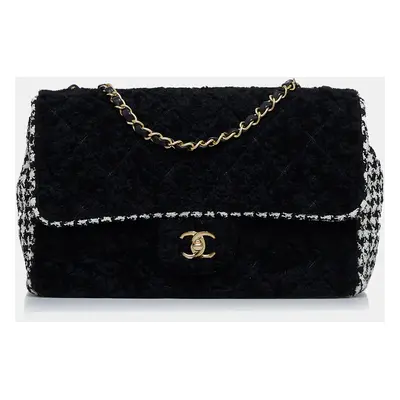 Chanel Black Shearling Turnlock Flap Bag