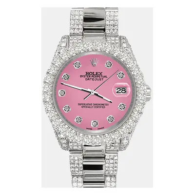 Rolex datejust pave 7.2ct iced diamond hot pink Wristwatch