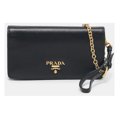 Prada Black Saffiano Leather Wallet on Chain