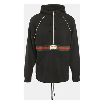 Gucci Black Cotton Jersey Web Detail Hooded Sweatshirt