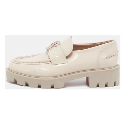 Christian Louboutin Beige Patent Leather CL Moc Lug Loafers Size