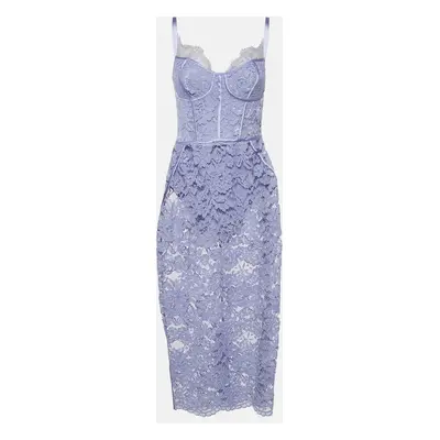 Elisabetta Franchi Purple Lace Sleeveless Midi Dress