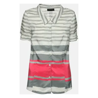 Emporio Armani Grey/Pink Striped Silk Top