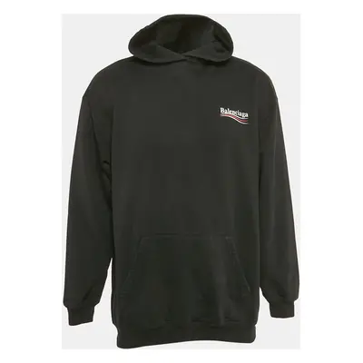 Balenciaga Black Logo Print Cotton Knit Oversized Hoodie