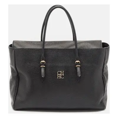 CH Carolina Herrera Black Leather Minuetto Flap Top Handle Bag