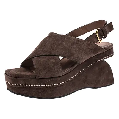 Marni Brown Suede Crisscross Wedge Sandals Size