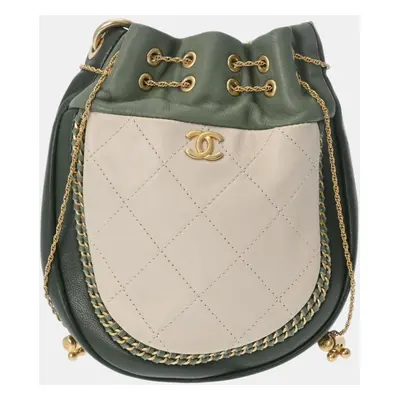 Chanel Green White Calfskin Shoulder Bag