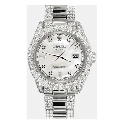 Rolex pave 7.2ct iced diamond white mop baguette dial datejust Wristwatch