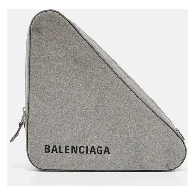 Balenciaga Silver Glitter Triangle Clutch