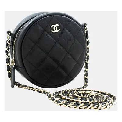 Chanel Black Leather Mini Round Shoulder Bag