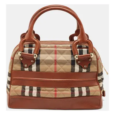 Burberry Beige/Brown Quilted House Check Canvas and Leather Westbury Satchel