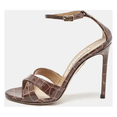 Aquazzura Brown Croc Embossed Patent Leather Ankle Strap Sandals Size