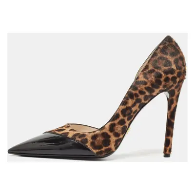 Prada Brown Leopard Print Calfhair and Patent Leather D'orsay Pumps Size 39.5