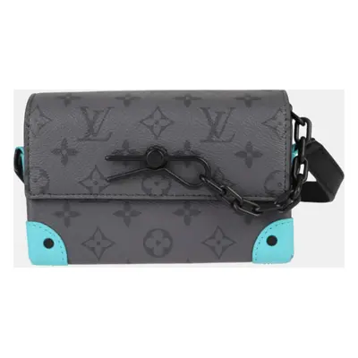 Louis Vuitton Gray Black Blue Leather Monogram Eclipse Reverse Steamer Wearable Wallet