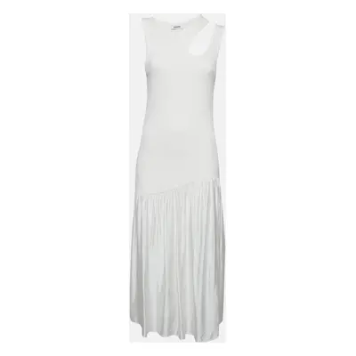 Sandro White Cotton Rib Knit and Satin Midi Dress