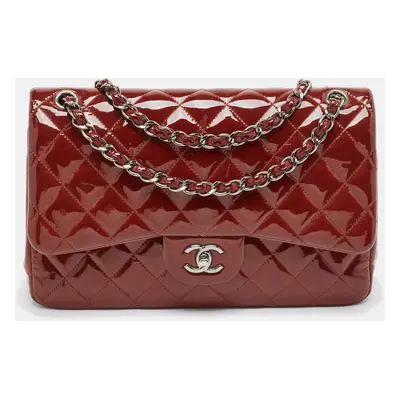 Chanel Red Quilted Patent Leather Jumbo Classic Double Flap Bag